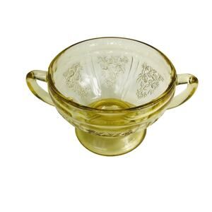 Amber Federal Glass Depression Glass Sharon Cabbage Rose Open Sugar Bowl READ